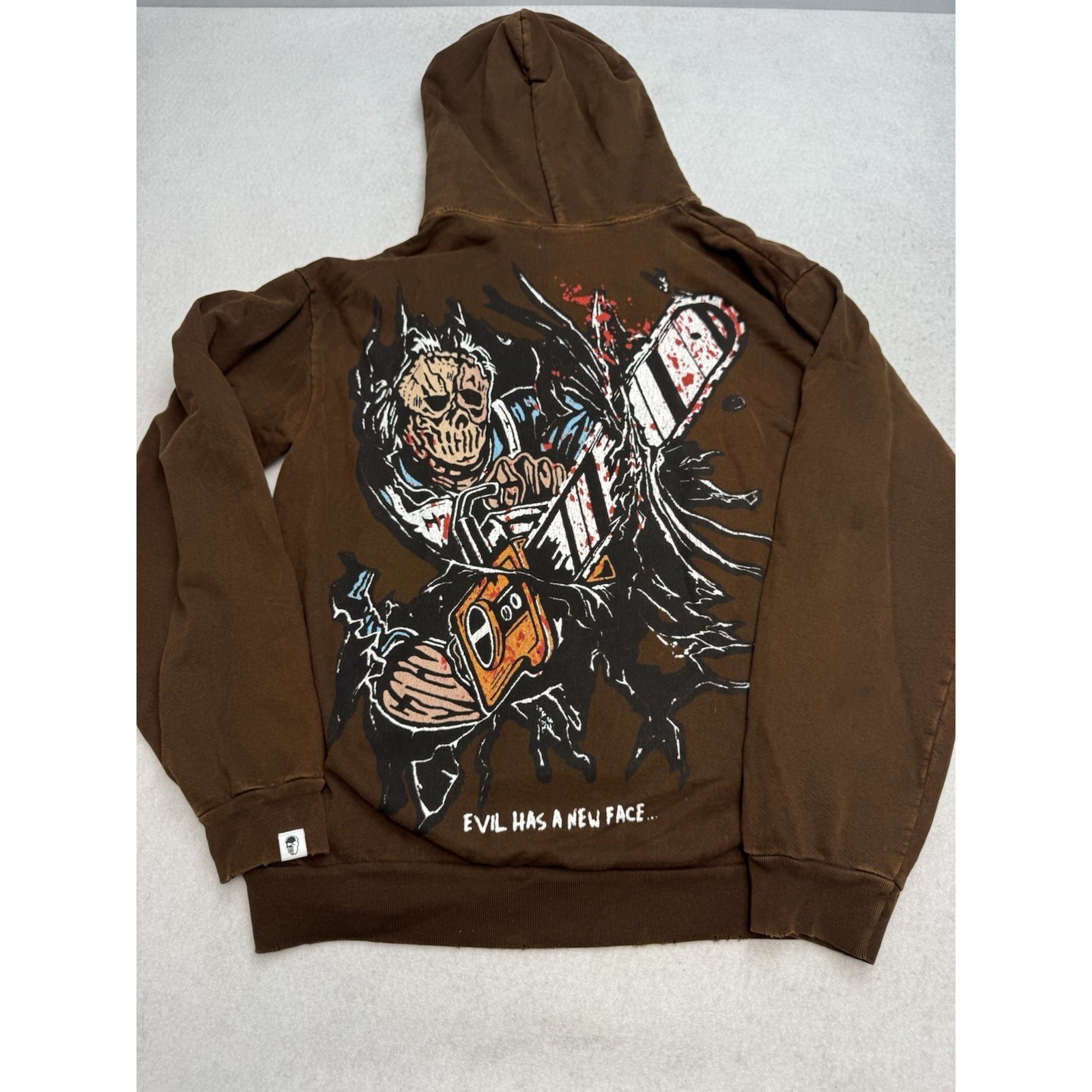 Warren Lotas Evil Has A New Face Chainsaw Distressed Hoodie Men's Large
